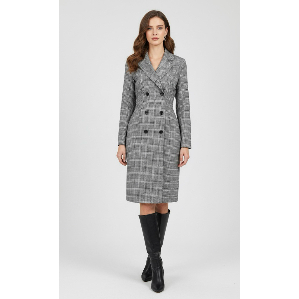 GREY PLAID VICTORIAN COAT DRESS