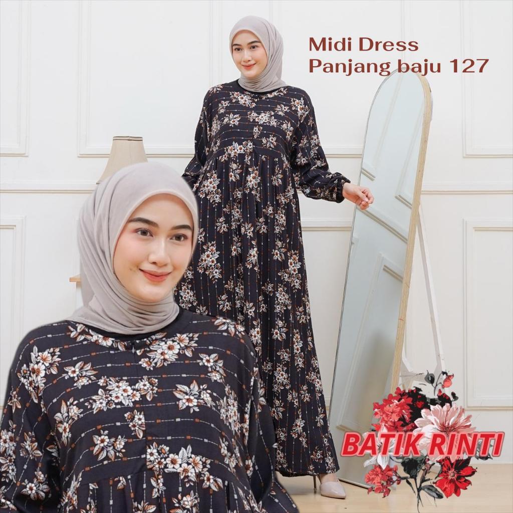 Midi Dress Wanita Rayon Premium Motif Bunga-Bunga.