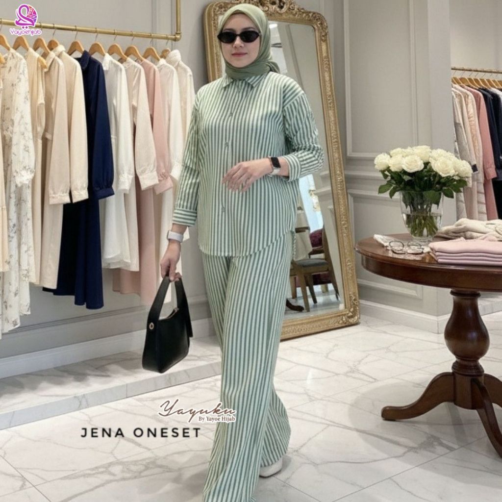 Jena One Set Pakaian Terbaru Wanita Model Kerah Kemeja Cantik Bahan Katun By Yayoe Hijab