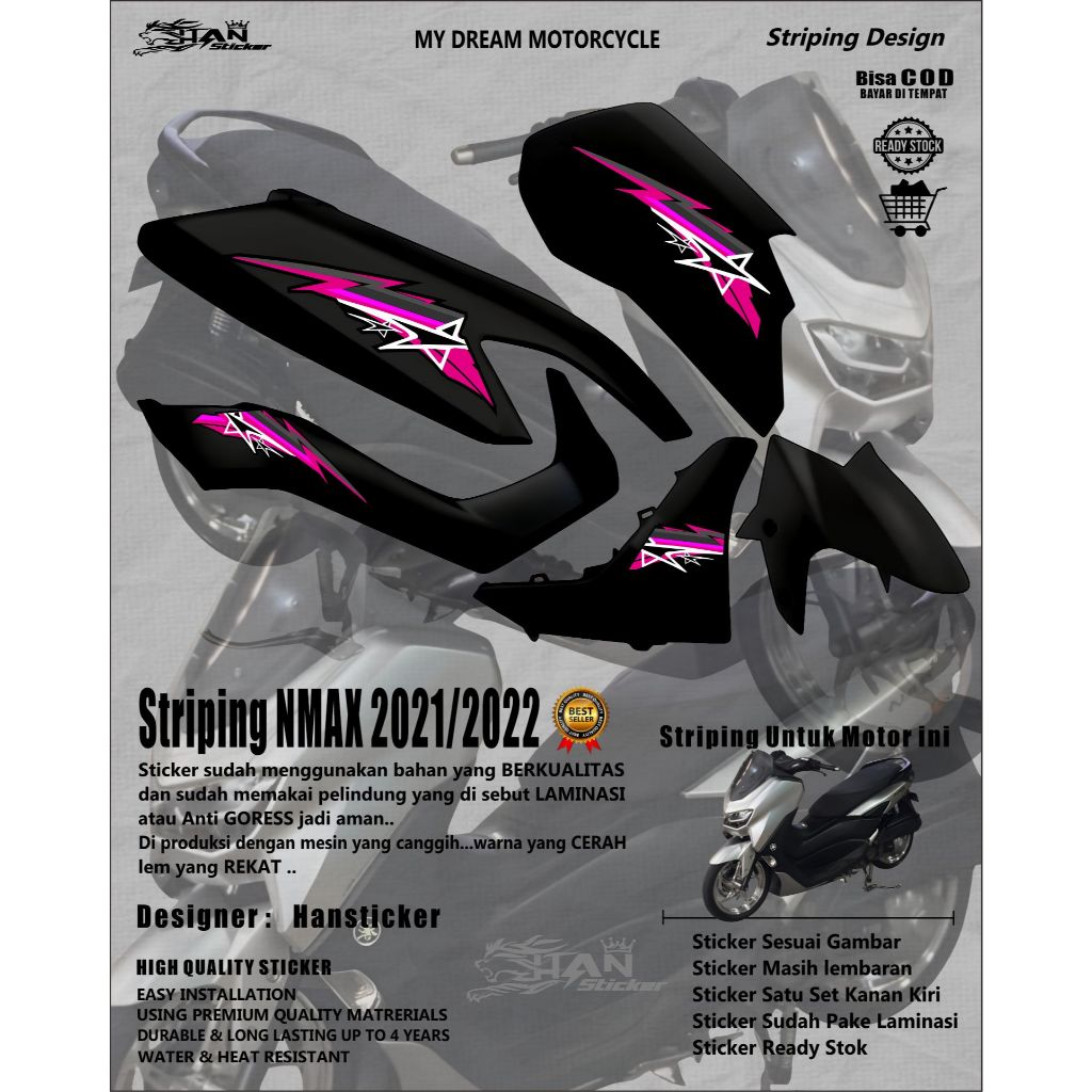 STRIPING NMAX VARIASI BINTANG SIMPLE, STICKER MOTOR NMAX 2021 / 2022, STICKER MOTOR STICKER