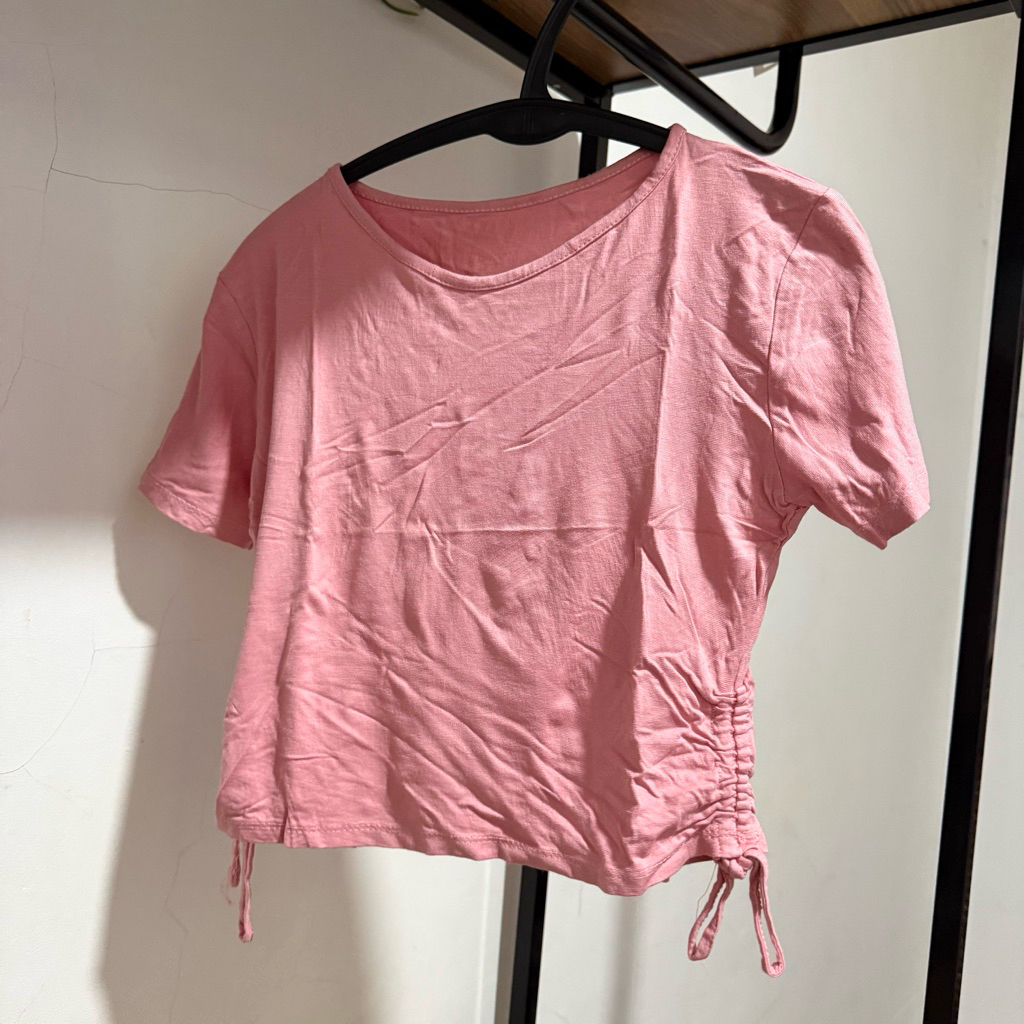 crop top serut samping atasan baju wanita pink