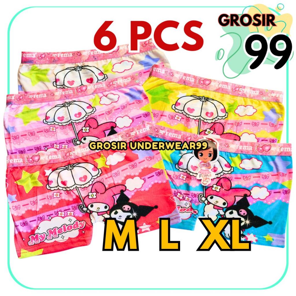 TERLARIS 6 PCS Celana Dalam Boxer Anak / CD Boxer Anak Perempuan UNIVERSAL Murah M, L, XL, XXL GROSI