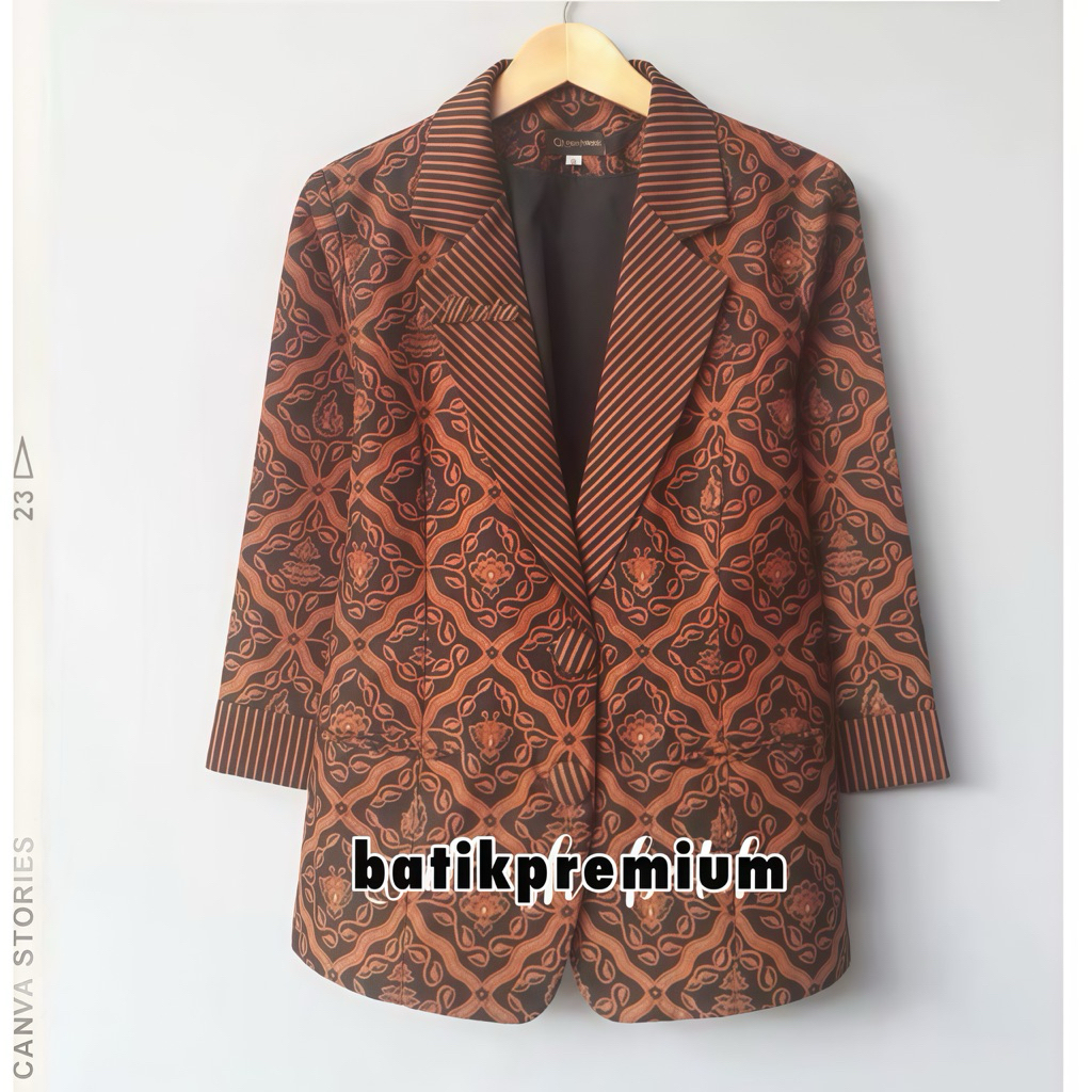 [Batik’ARTAWARA] blazer batik wanita motif Sidoluhur mix lurik lapisan puring tricot