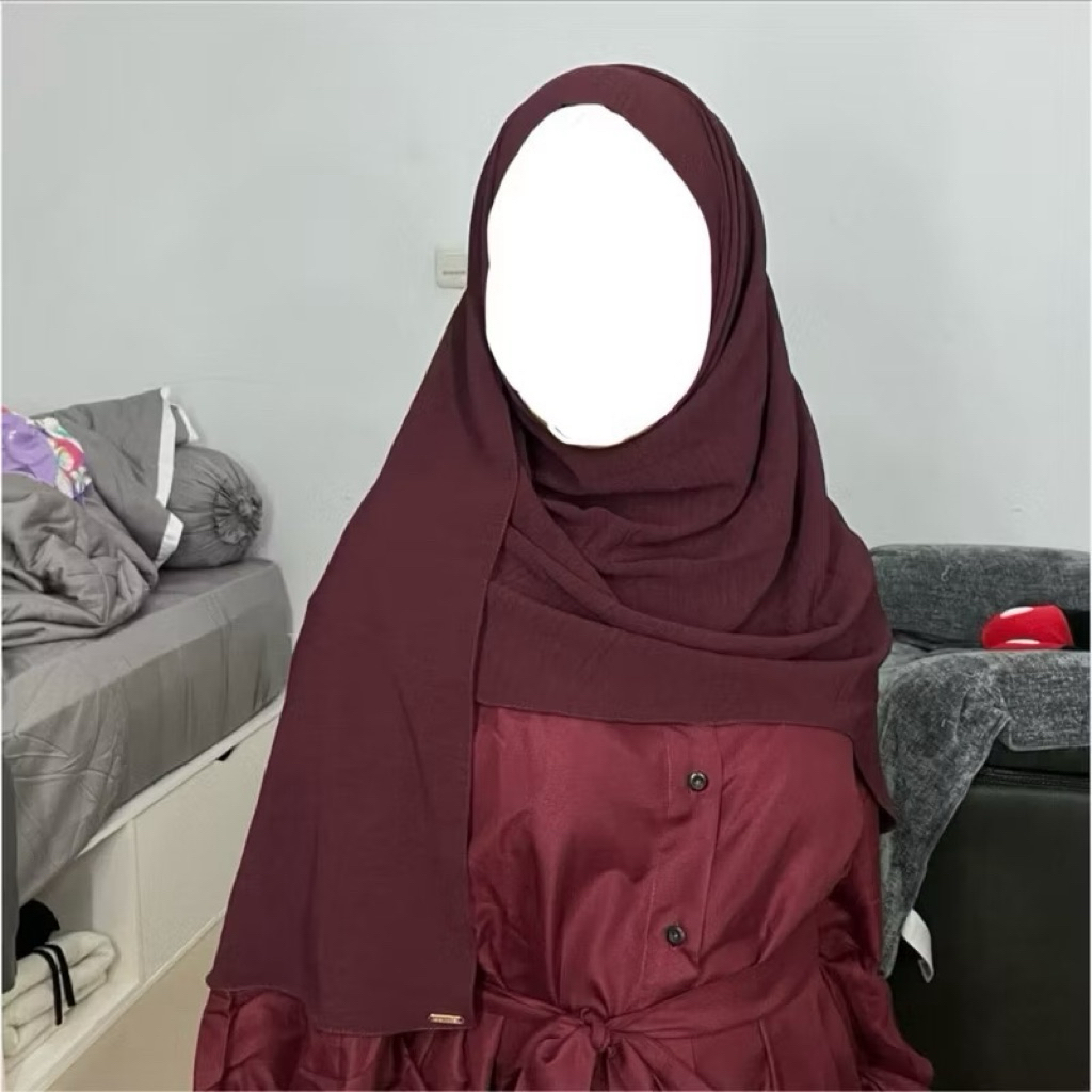 L By LCB Laudya Cynthia Bella Hijab Instant SPI / Crinkle Pashmina - Red Maroon Burgundy