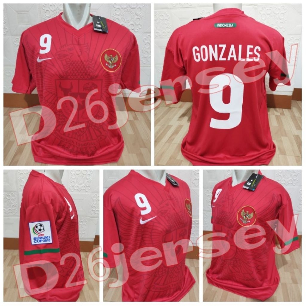 Jersey RETRO Timnas Indonesia Home 2010 ( AFF Cup 2010 ) + Cetak Nama Nameset GONZALES 9 / Custom su