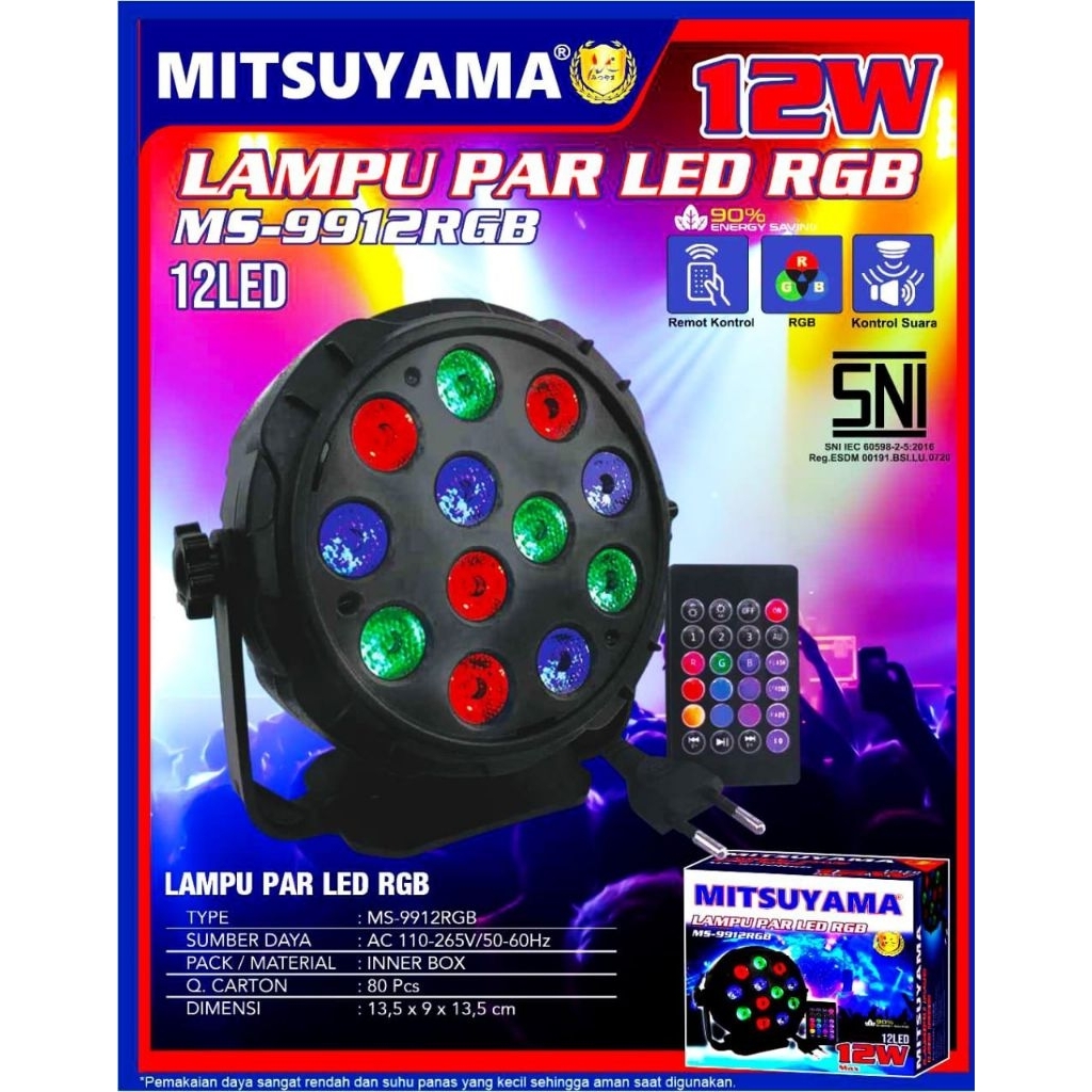 lampu led par mitsuyama rgb 12w sensor suara / lampu disco sensor suara / lampu disco rgb 12 led