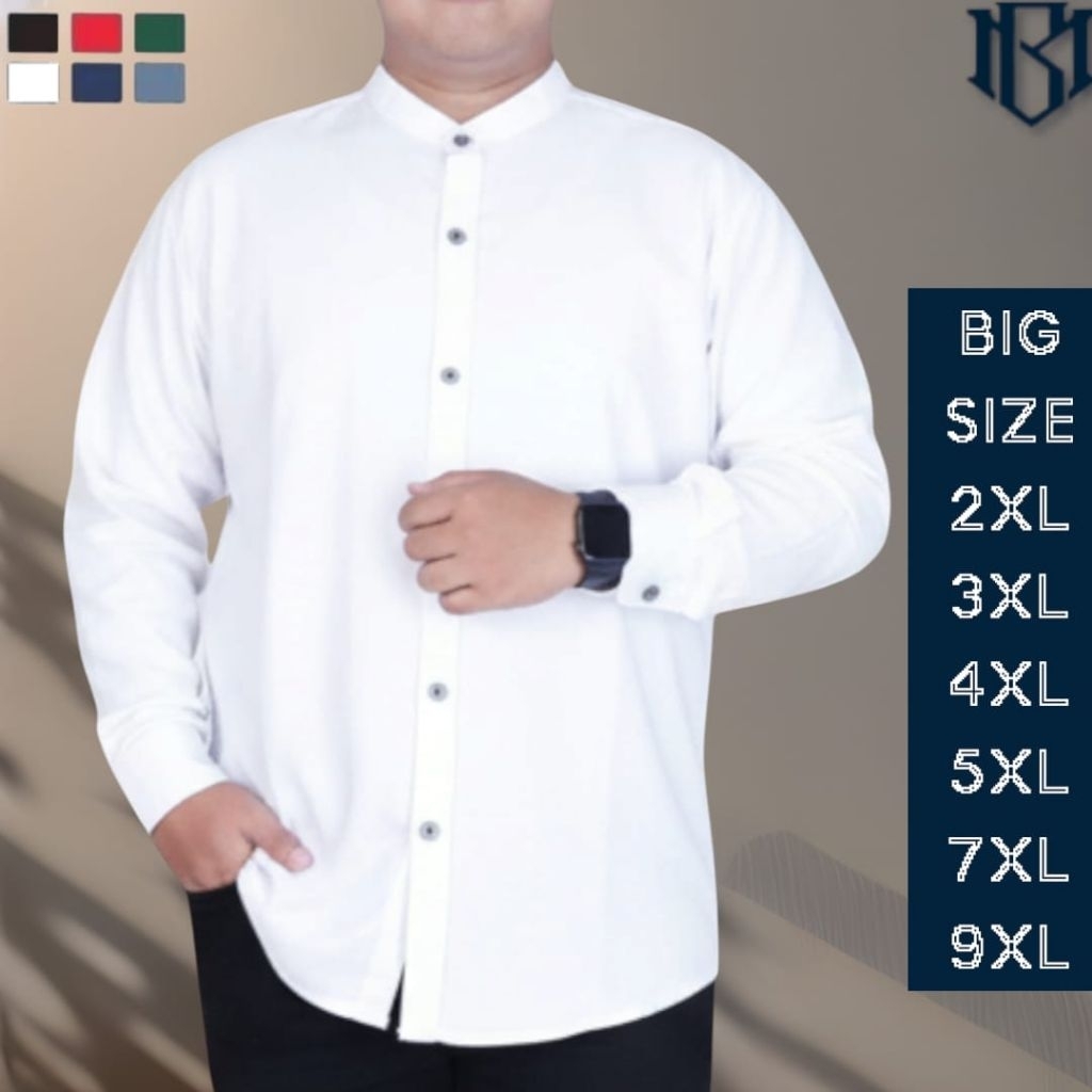Kemeja Polo Pria Jumbo Lengan Panjang Kerah Shanghai Big Size Polos Premium