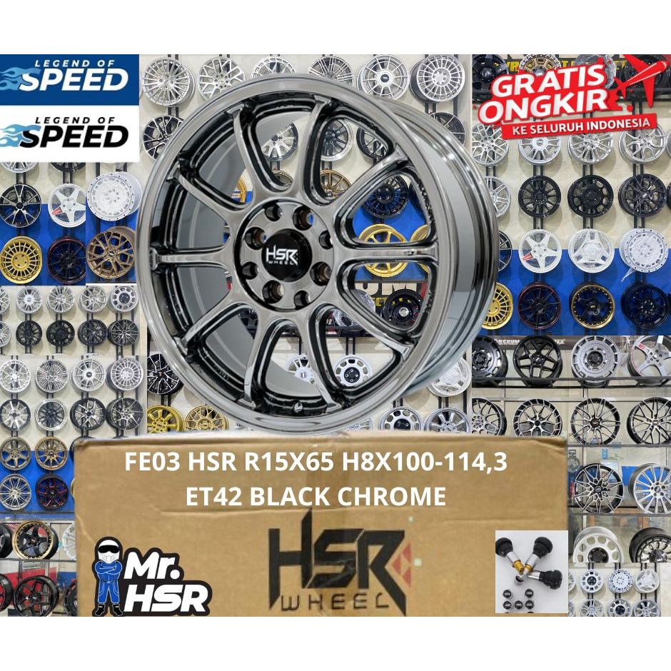 VELG/PELANG VARIASI MOBIL BRIO,CALYA SIGRA,AYLA DLL HSR FE03 R15X6,5 ET42 BLACK CHROME