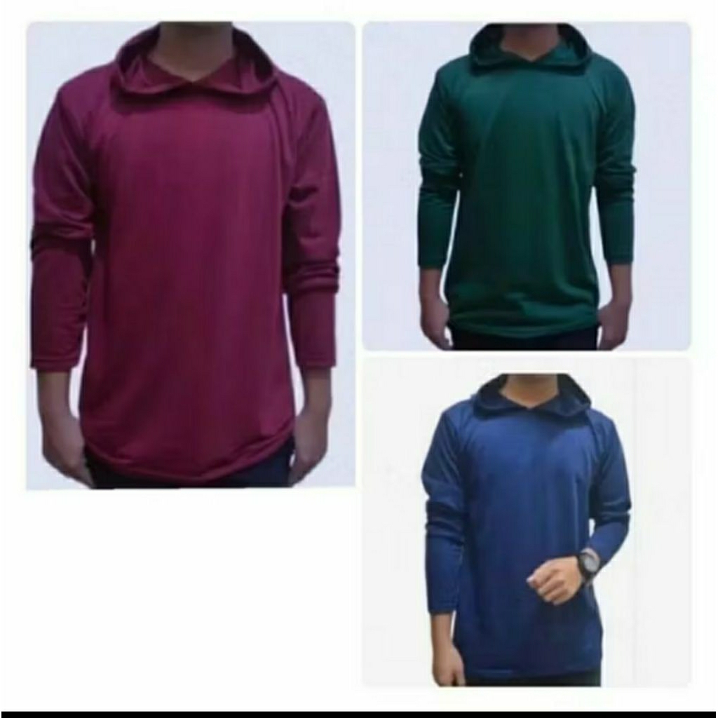 Kaos contong sawah lengan panjang pria Kaos polos kupluk kerja proyek. kuli bangunan. kebun