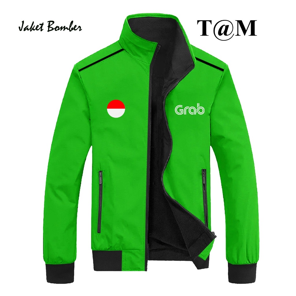 Jaket bomber kasual driver ojol grab grabbike grabfood waterproof jaket bomber distro grab grabbike 