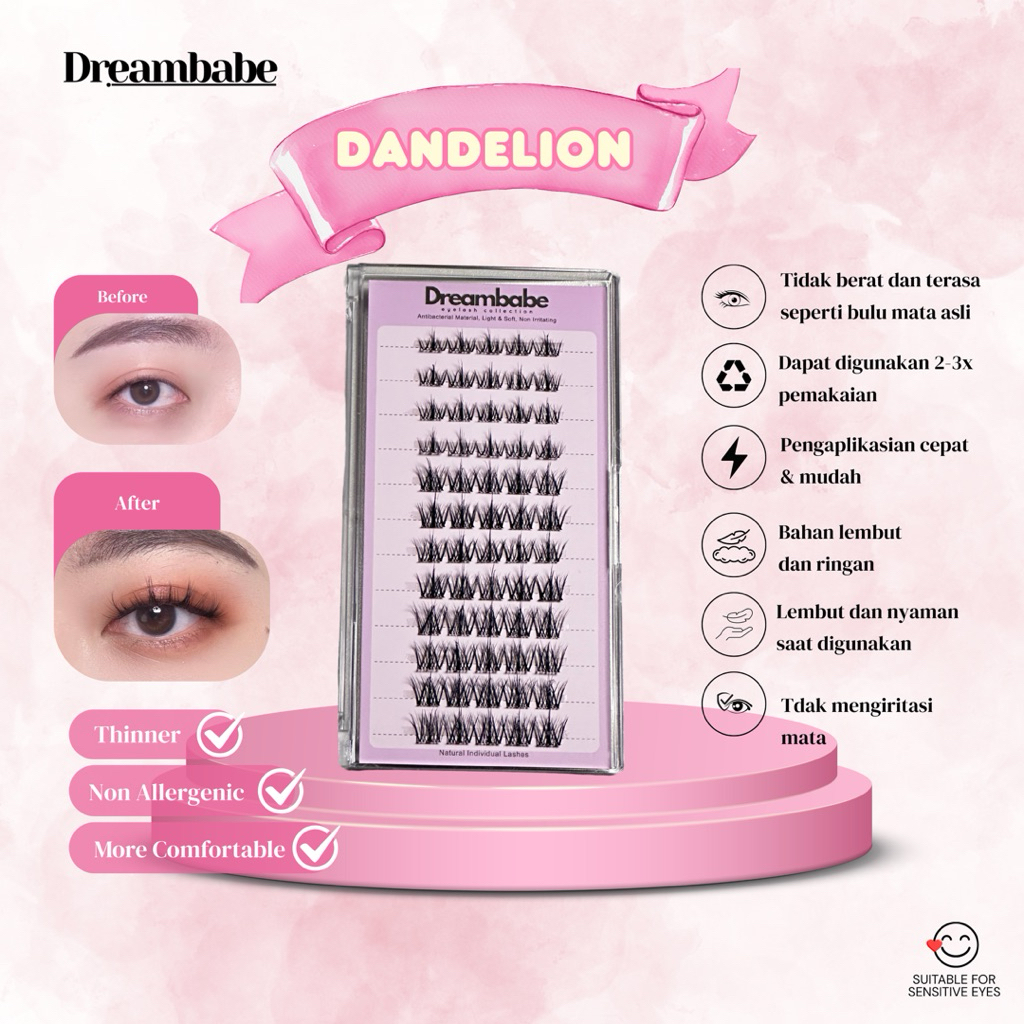 DREAMBABE - DANDELION Eyelash Extension, bulu mata palsu, bulu mata palsu tahan lama, bulu mata natu