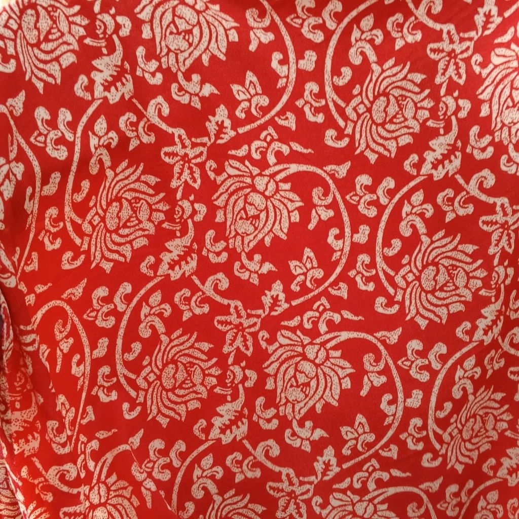 Kain Ceruty Zara Motif Etnik Merah | Bahan Sifon Ceruty Premium Print | Meteran Gamis Hijab Aj