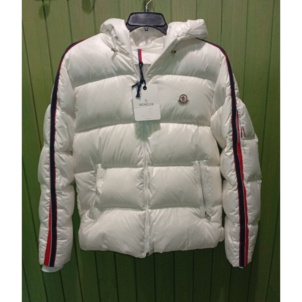 MONCLER DINCER STRIPPED QUILTED NYLON HOODED DOWN JACKET WHITE