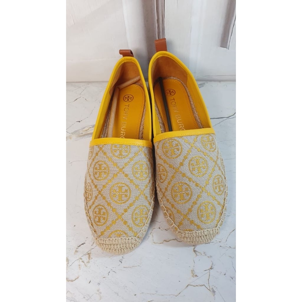 Preloved Tory Burch Espadrille Shoes T Monogram Goldfinch 100%  Authentic