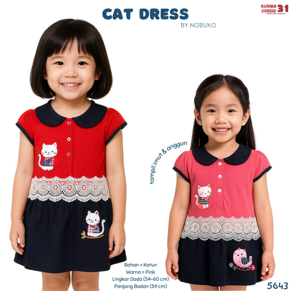 Dress Anak Perempuan Katun  Motif Pita – Dress Anak Pesta  Katun Jepang - 5643
