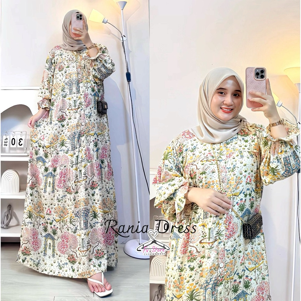 Rania Dress|Gamis Rayon Lengan Balon