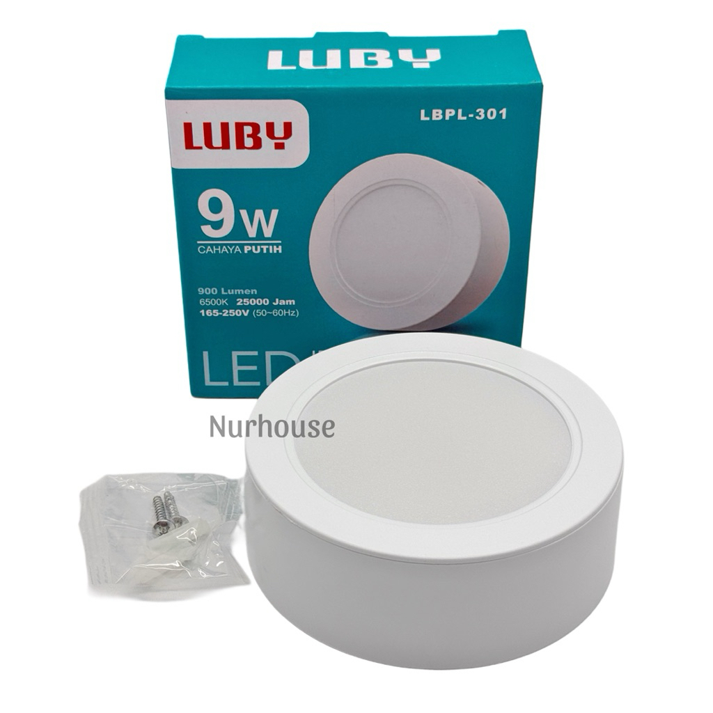 Lampu Downlight LED Panel Luby 9W Outbow - Lampu Plafon Tempel Bulat Putih Kuning