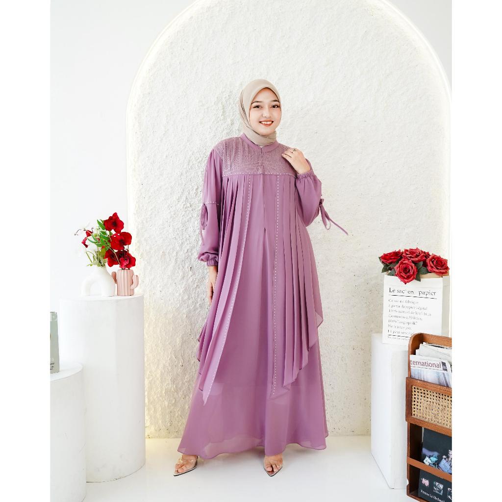 Ray'Sah | Gamis Muslimah Wanita Kekinian - Dress Ceruty Mix Brookat Layali Series Busui Friendly, Ad