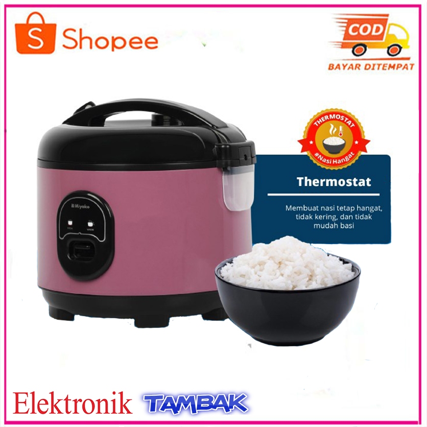 Rice Cooker Miyako MCM-507 SBC memiliki kapasitas memasak 1.8 liter beras dan menghangatkan hingga 5