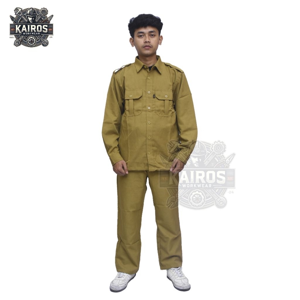 KAIROS - SERAGAM  PNS PRIA LENGAN PANJANG KHAKI MUDA DINAS PEMKAB S M L XL XXL