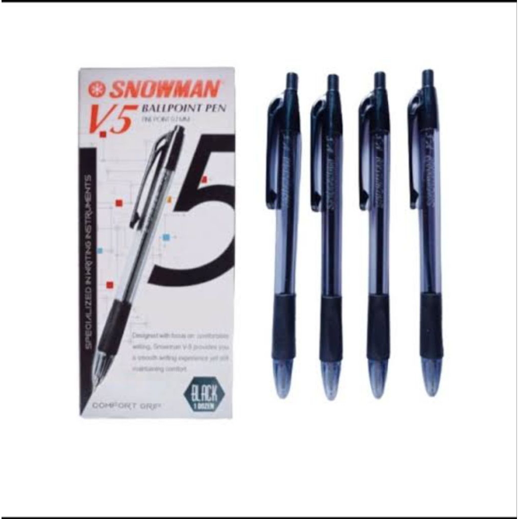 (1 LUSIN) PULPEN SNOWMAN V-5 HITAM || PULPEN SNOWMAN V5 || PULPEN