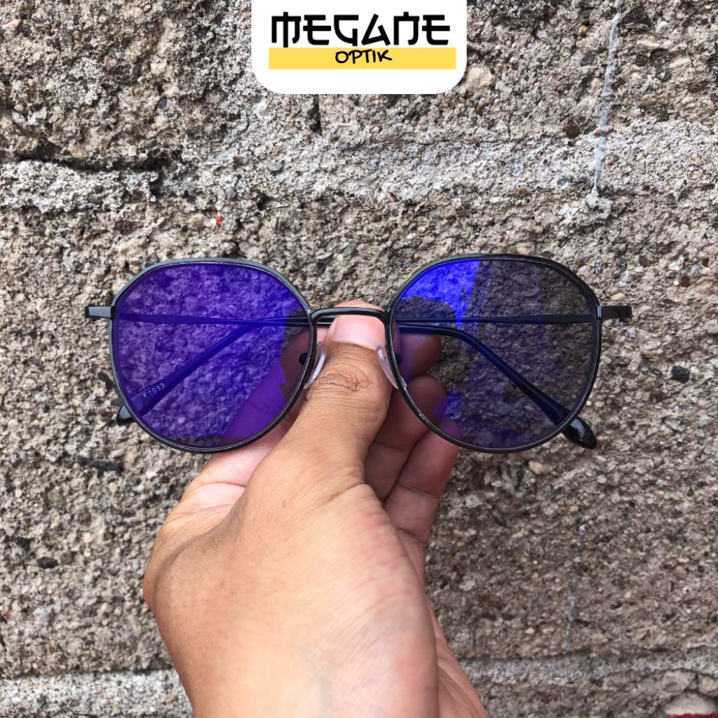 Kacamata Minus Silinder Lensa Photocromic Bluecromic Bingkai Bulat Pria Wanita