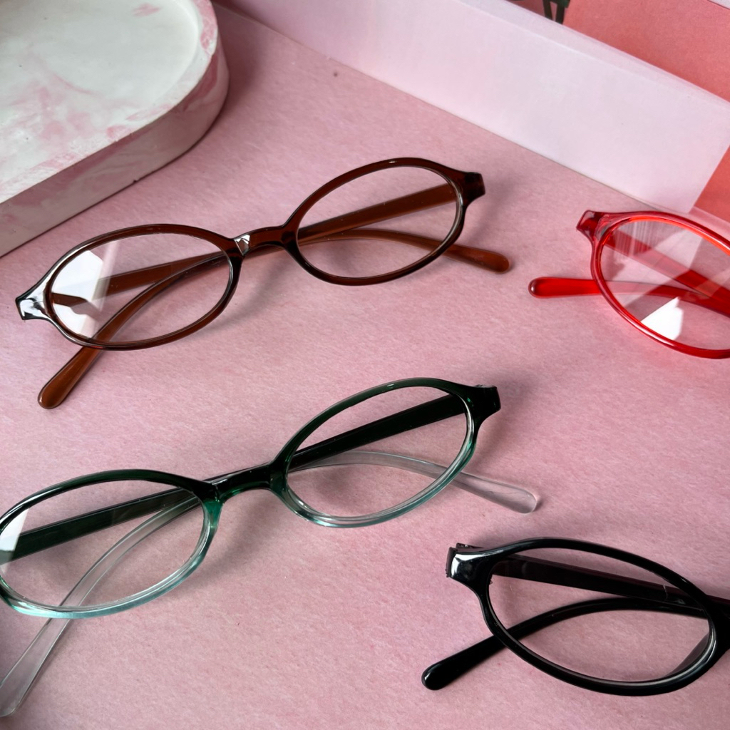 COD❤Kacamata Matahari Unisex Tahan UV Fashionable Oval Frame Kacamata Optik Kacamata Retro Frame Kec