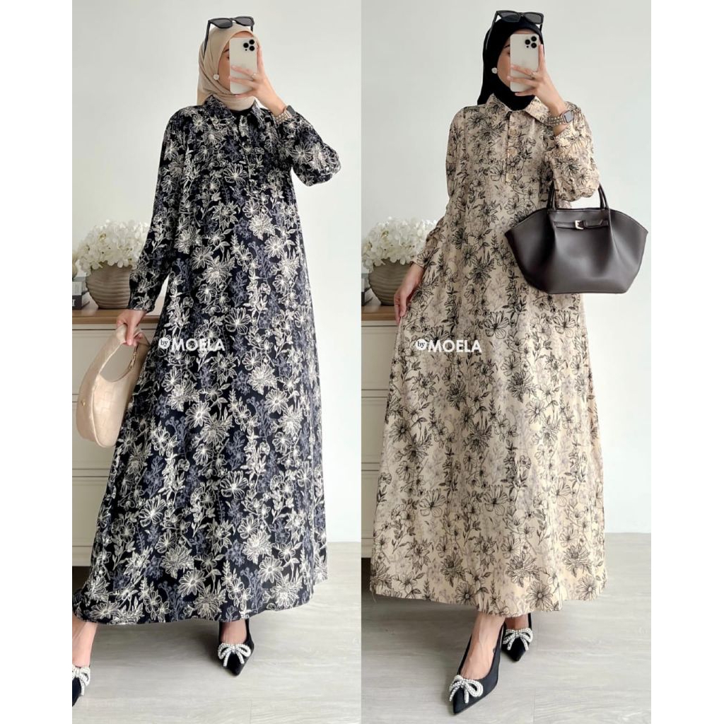 Gamis Motif katun Rayon Premium ORI MOELA / Dress Motif ORI MOELA