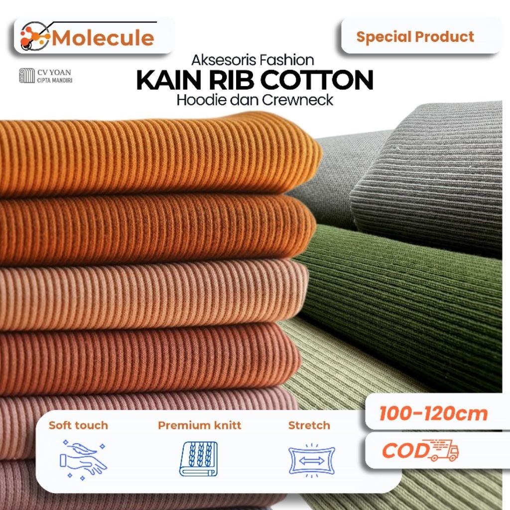 Kain rib hoodie crewneck dan croptop katun pengganti kain rib terlaris