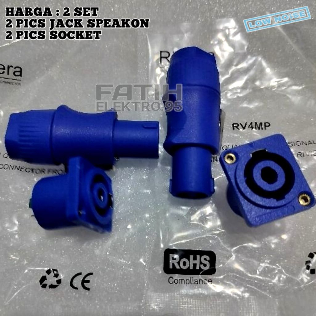 2 SET 2 PASANG JEK SPIKON + SOCKET SPEAKON JEK SPEAKER RIVIERA BIRU TERLARIS