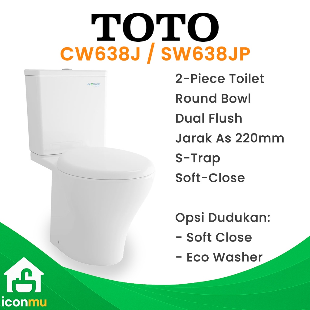 TOTO Kloset Duduk CW638 Single Flush Putih As 22 Closet Toilet Modern CW 638 SW638JP CW638J CC