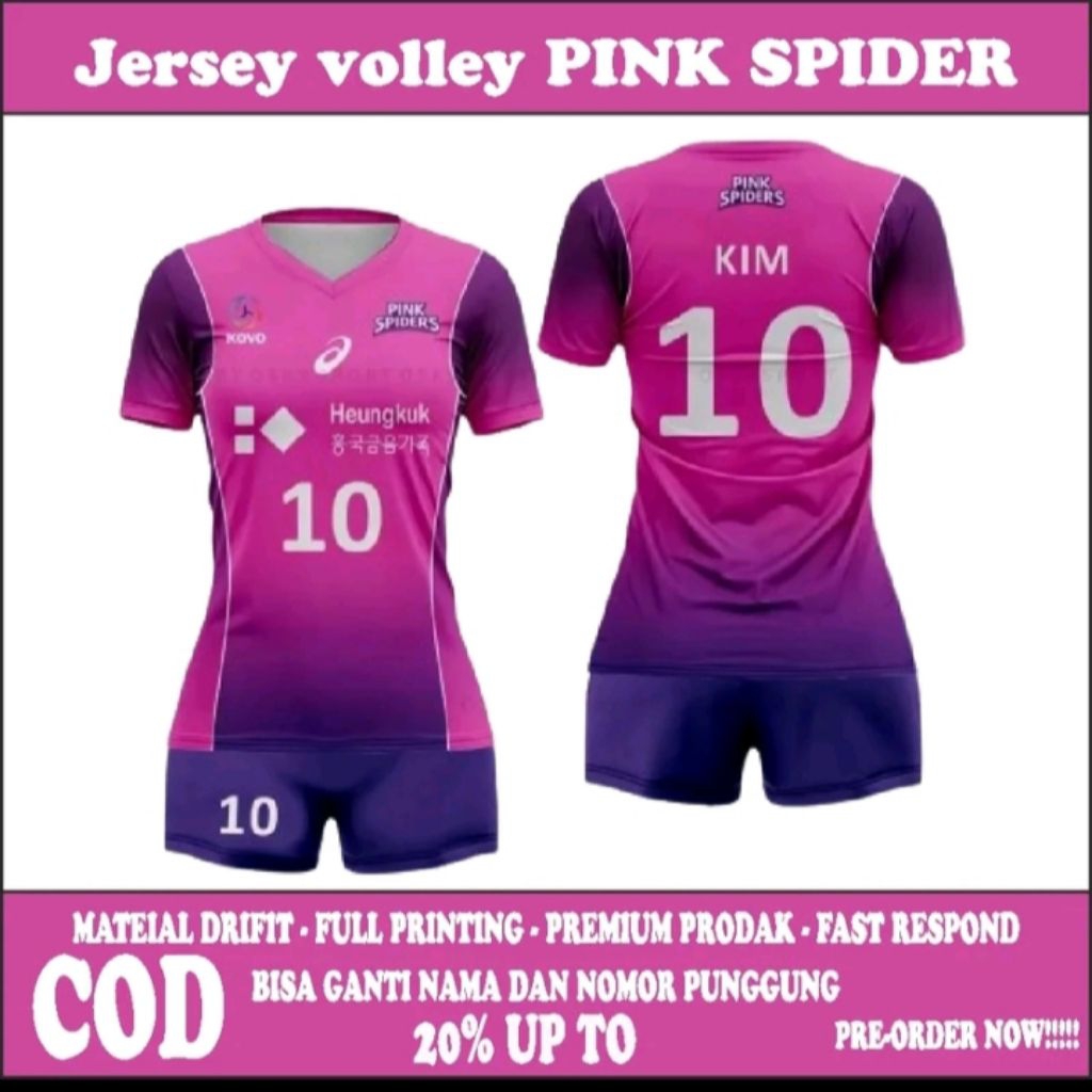 JERSEY VOLLY WANITA PINK SPIDER - FREE NICKNAME DAN LOGO - JERSEY COSTUM - FULL PRINTING SUBLIMATION