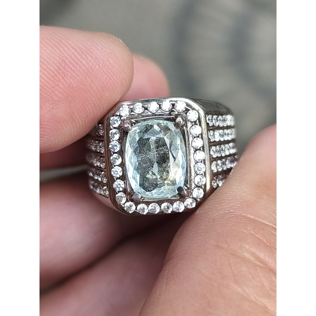batu Aquamarine beryl 2.04 carat ring perak memo MRI top kristal
