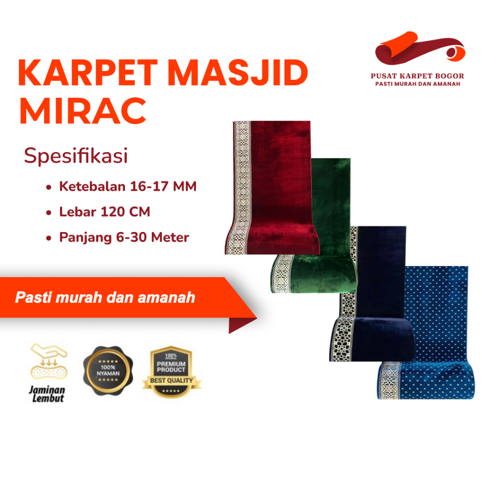 Karpet Masjid Turki Tebal 16-17mm Mirac Meteran / Karpet Sajadah / Karpet Mushola