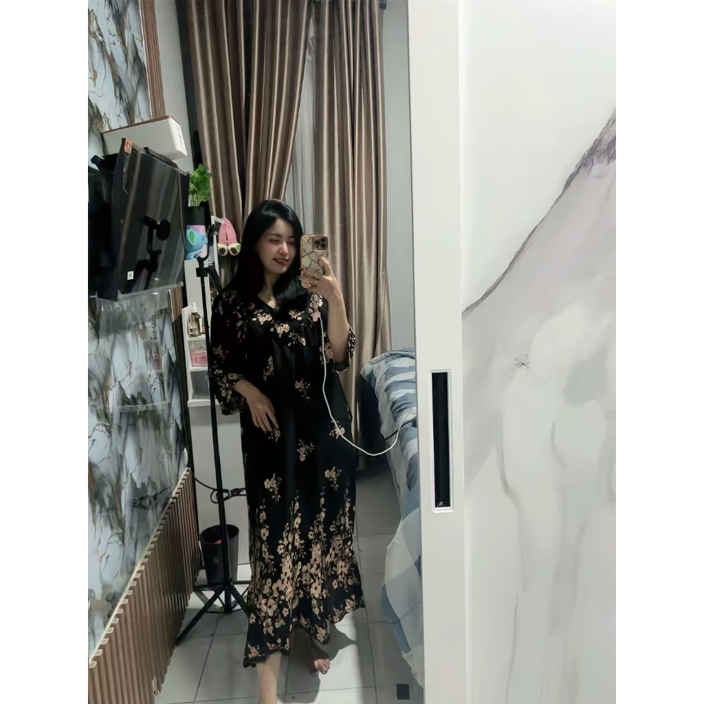 Daster Rayon wanita leher V Lengan Bumil Busui Motif Cantik - Pendek, Dress, Panjang, Katun, Wanita,