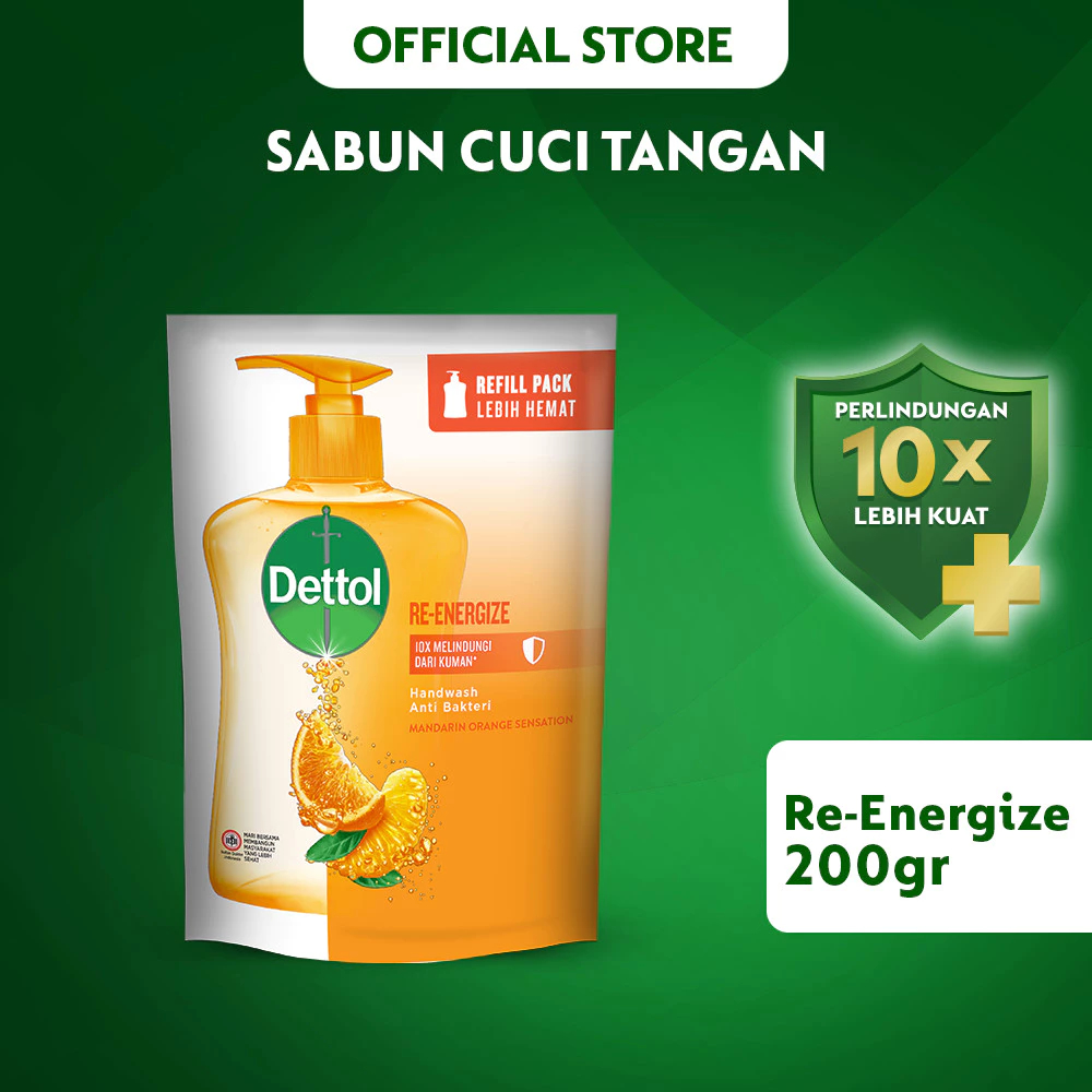 Dettol Sabun Cuci Tangan Cair Re-energize 200ml Pouch Hand Wash Anti Bakteri