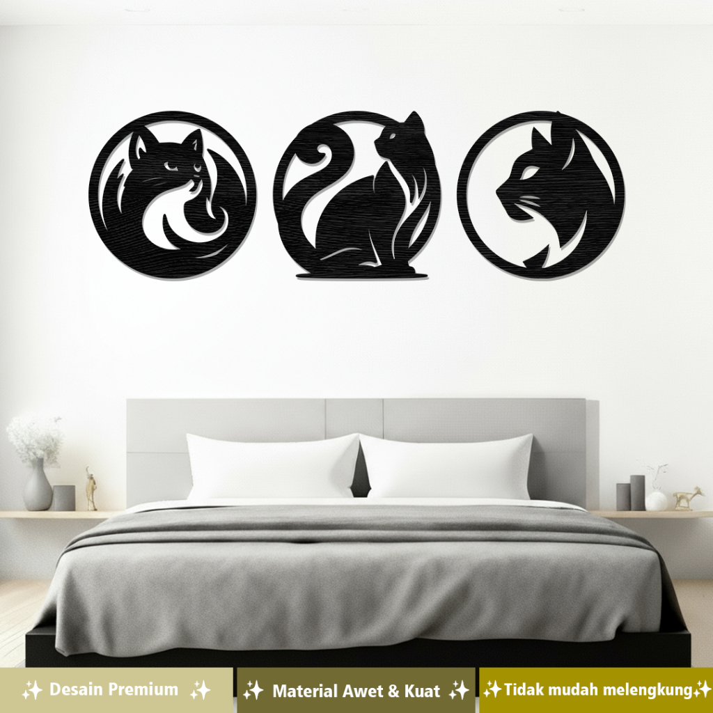 Hiasan Dinding Aesthetic Ruang Tamu Motif Cat Lovers Pajangan Dinding Kayu Plywood