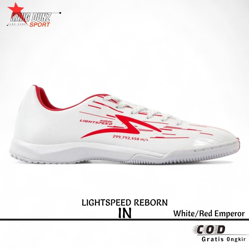SPECS SEPATU FUTSAL LIGHTSPEED REBORN ACCELERATOR IN WHITE EMPEROR RED