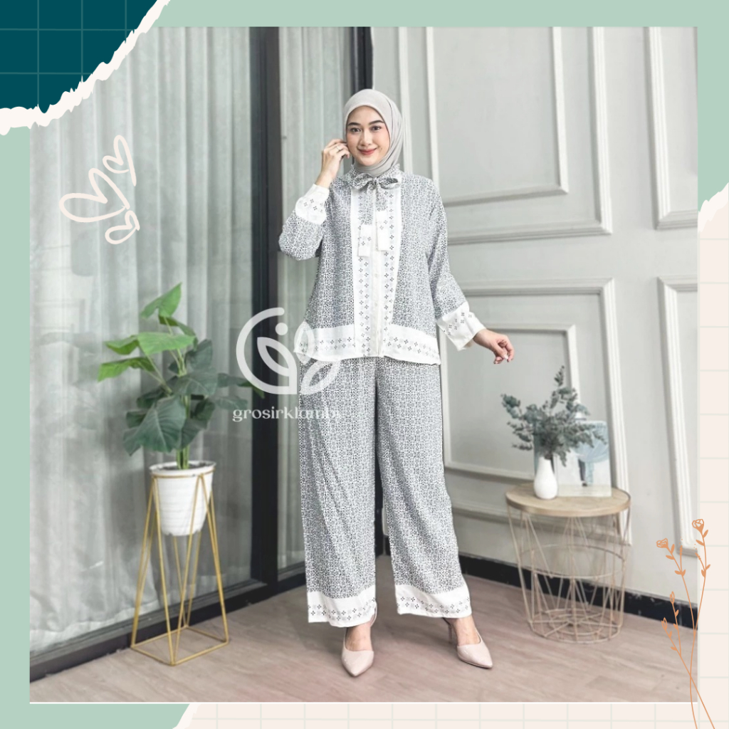 One Set Kinan Oneset Rayon Busui Jumbo Batik Atasan Celana Wanita Motif Setelan Tebal Adem Nyaman Da