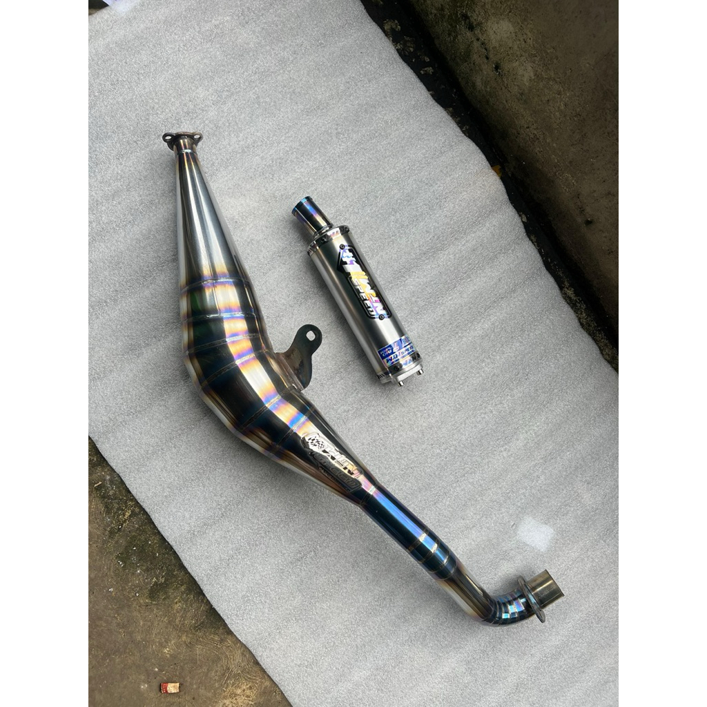 Knalpot Racinh Fizr Kolong Bm Power Half Blue Finishing Titanium