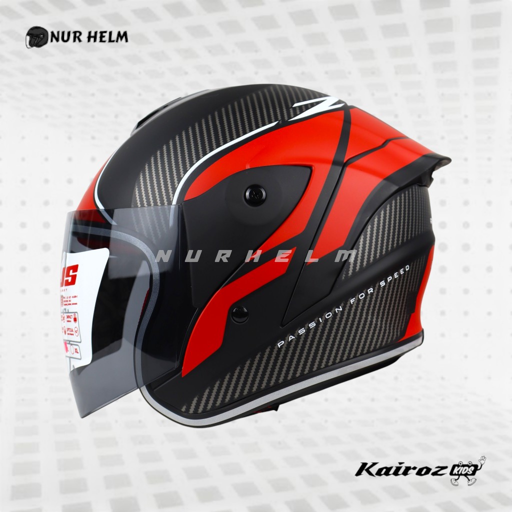 NJS Kairoz Kids Royal Carbon - Black/Red Doff - Helm Anak - FREE MAINAN