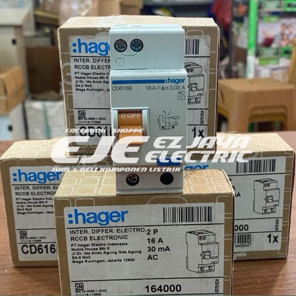 ELCB / RCCB HAGER 2P 16A 30mA CD616B ORIGINAL
