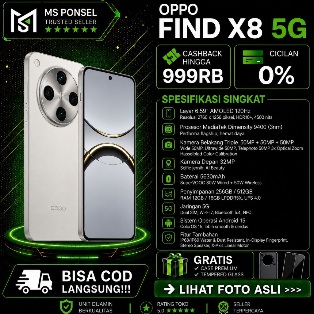 Oppo Find X8 5G 12/256GB Second Original Resmi Fullset