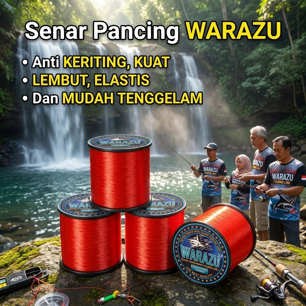 Senar Pancing WARAZU Roll Besar - ANTI KERITING & MUDAH TENGGELAM‎WARAZU Fishing Line - kuat Tahan G