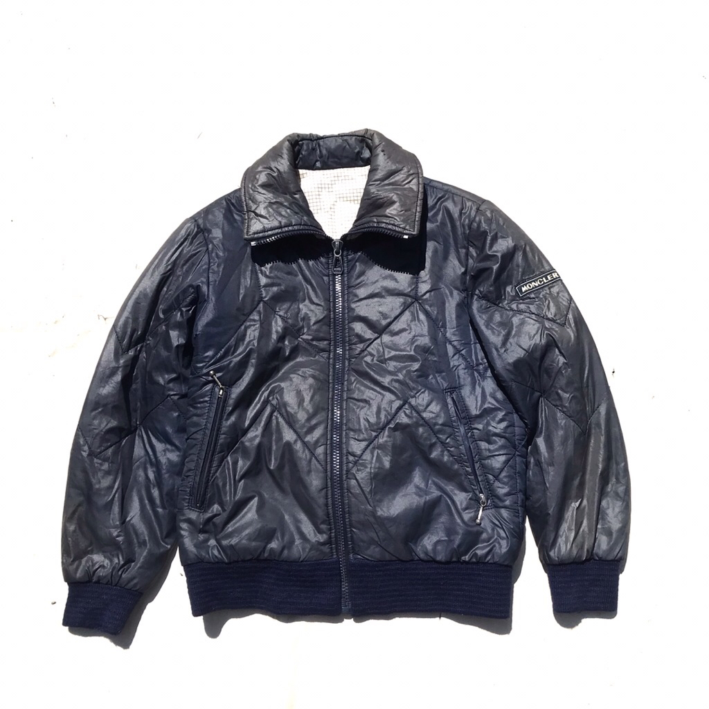 Vintage Moncler Ice Ski wear Blue Reversible Jacket Two Side Navy and other side grid tartan  Size M