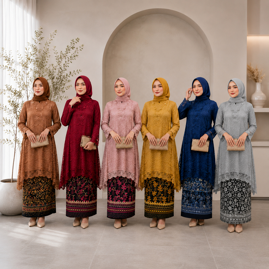 (S M L XL XXL) SET SAFITRI KEBAYA PREMIUM + ROK BATIK BRUKAT SERAGAM KONDANGAN WISUDA