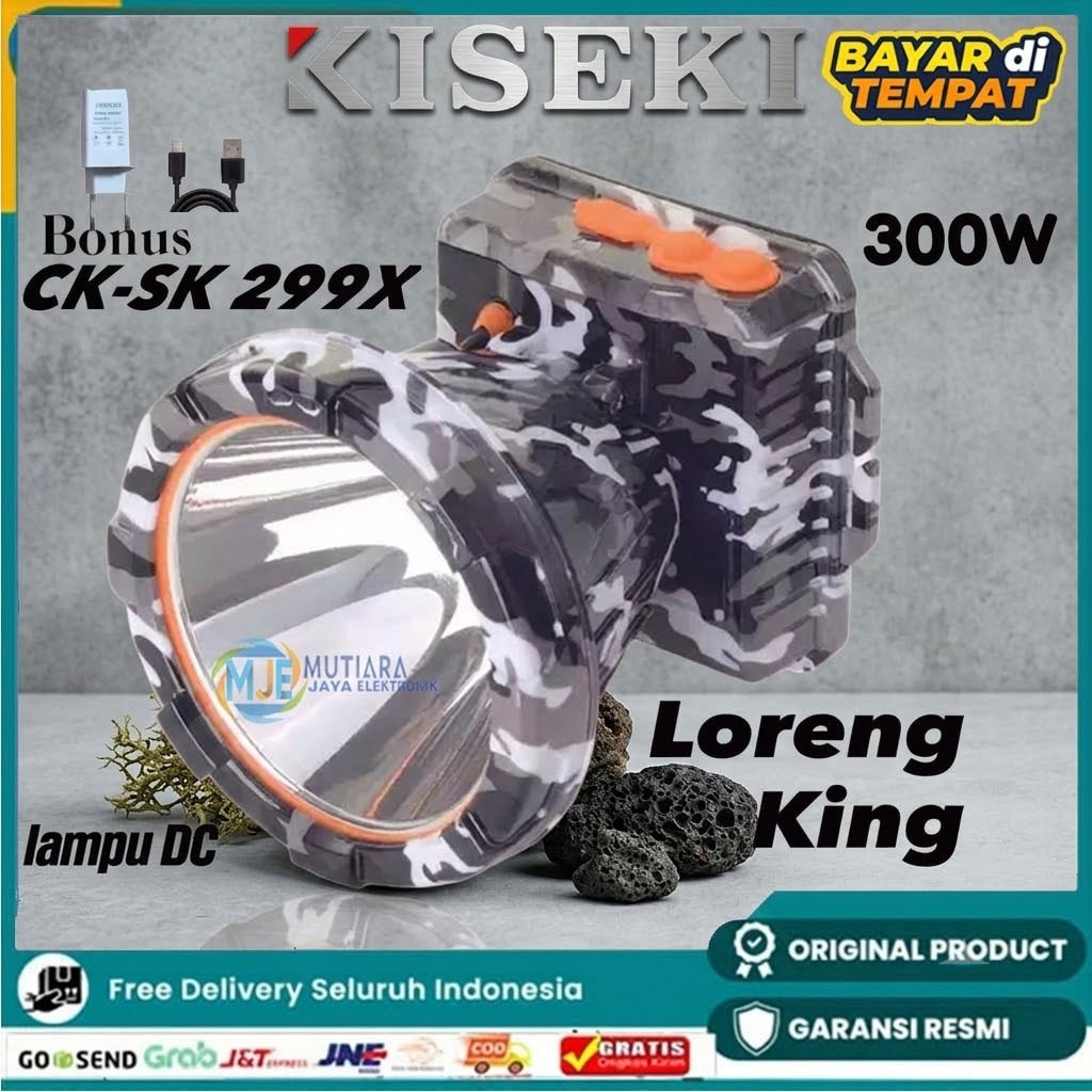 KISEKI CK-CK299X Senter Kepala 300W 6000mAh Cahaya Putih Tahan 12 Jam