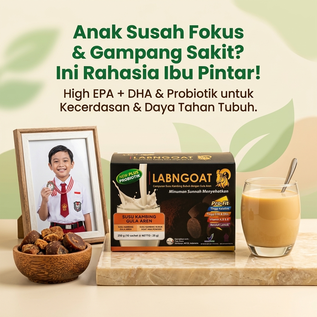 LABNGOAT Susu Kambing Etawa Probiotik Gula Aren Anak Cerdas & Tinggi EPA DHA - Susu Etawa Bubuk Isi 