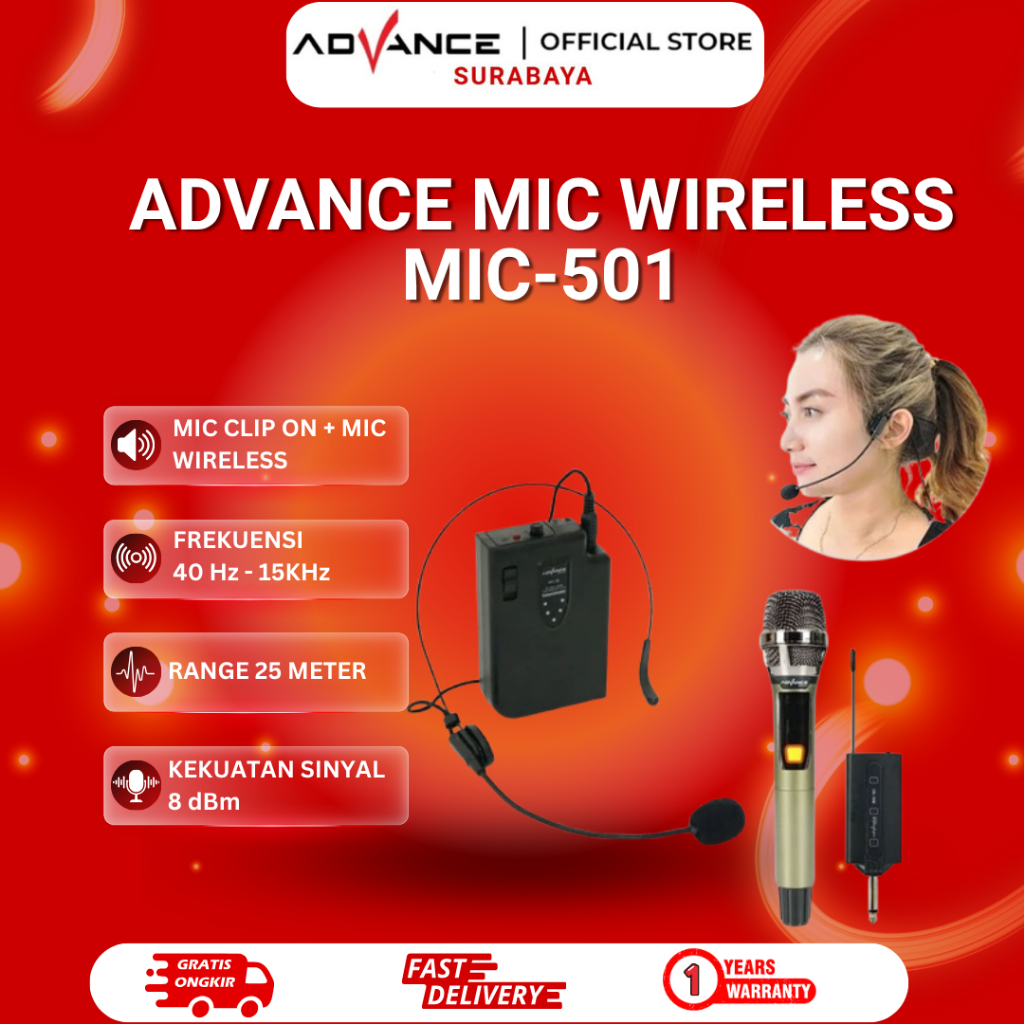 Microphone Advance Double Mic M501 Wireless  + Mic Clip On/MIC CLIP ON ADVANCE Garansi 1 Tahun