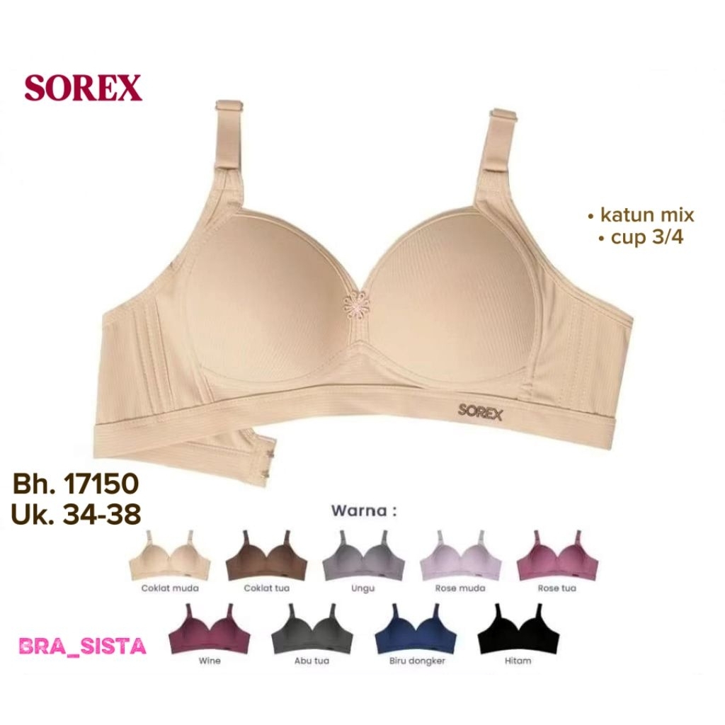 BH SOREX 17150 TANPA KAWAT BUSA KAIT 2 BRA CUP B-C 3/4 UK 34 - 38 SOREX BRA NILON MIX ADEM NYAMAN DI